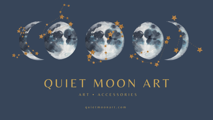 A welcome banner for Quiet Moon Art