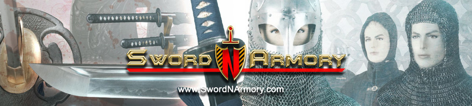 A welcome banner for SwordNArmory's booth