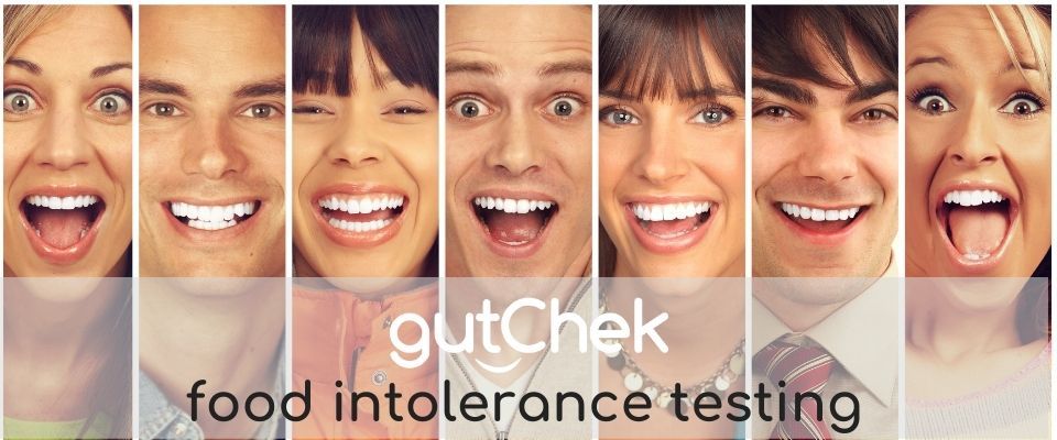 A welcome banner for gutChek Food Intolerance Testing, over 640 items tested