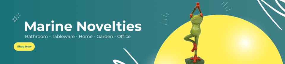 A welcome banner for Marine Novelties Booth