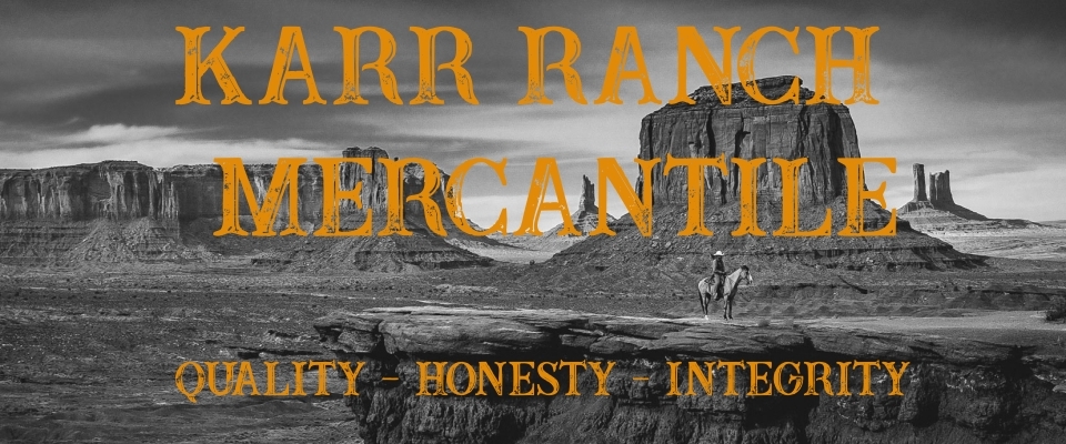 A welcome banner for Karr Ranch Mercantile