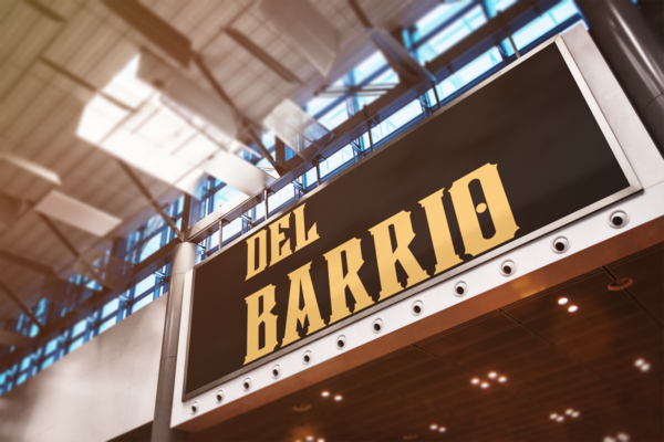 A welcome banner for Del Barrio Shop