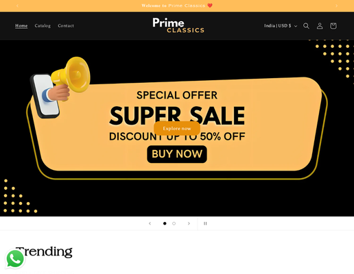 A welcome banner for prime classics.store