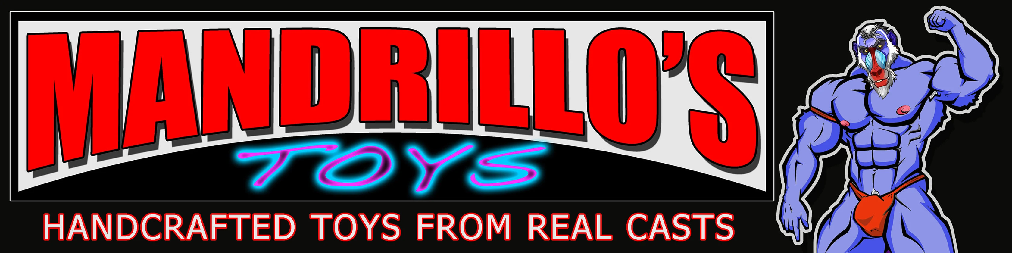 A welcome banner for Mandrillo's Toys