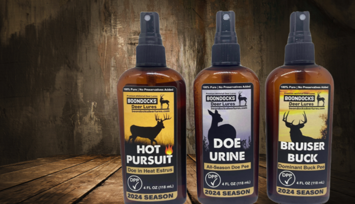 A welcome banner for Boondocks Deer Lures's booth