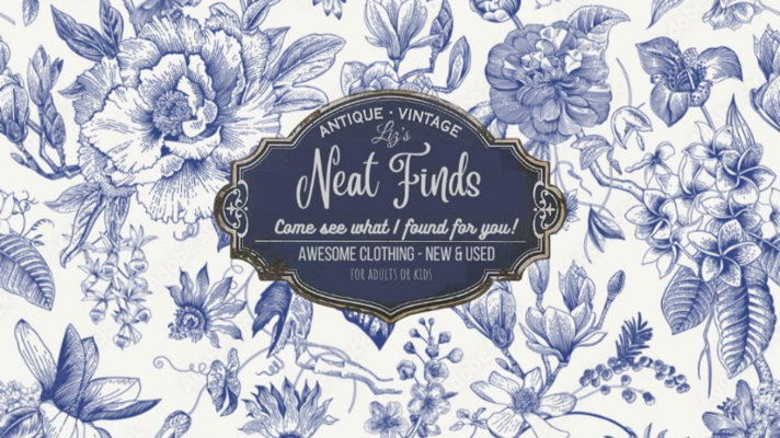 A welcome banner for Liz's Neat Finds
