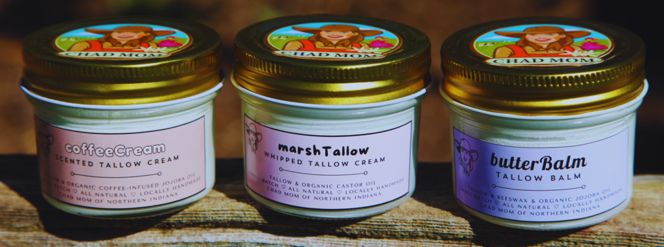 A welcome banner for Chad Mom's Tallow Skincare