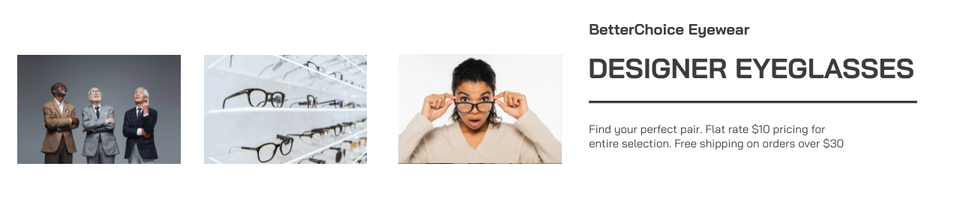 A welcome banner for BetterChoice Eyewear