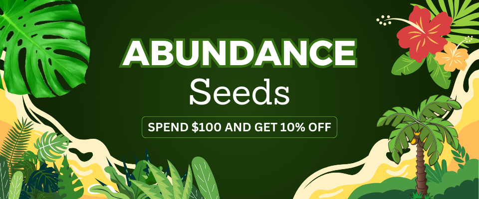 A welcome banner for AbundanceSeeds's booth