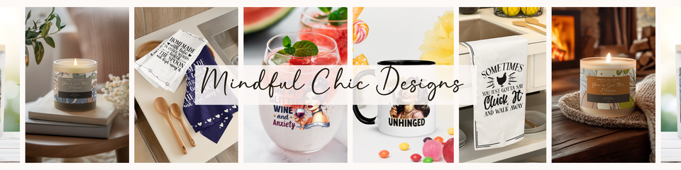 A welcome banner for MindfulChicDesigns's booth