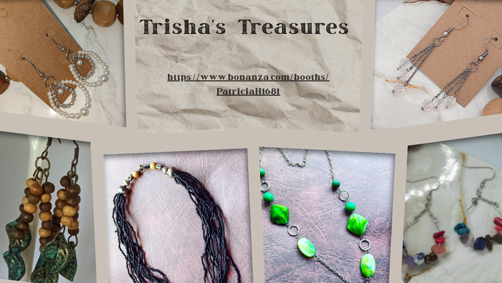 A welcome banner for Trisha's Treasures booth
