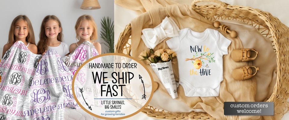 A welcome banner for Puddle Kickers – Personalized Blankets & Onesies for Newborns and Toddlers