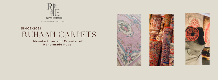 A welcome banner for Ruhaan Carpets
