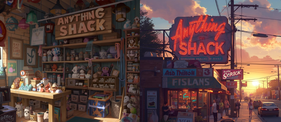 A welcome banner for Anything Shack