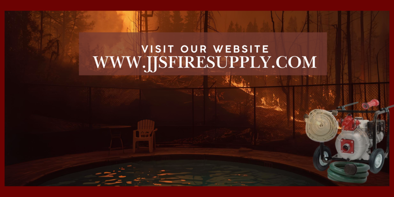 A welcome banner for JJS Fire Supply's Home Wildfire Protection Gas Fire Pump and Hose Systems