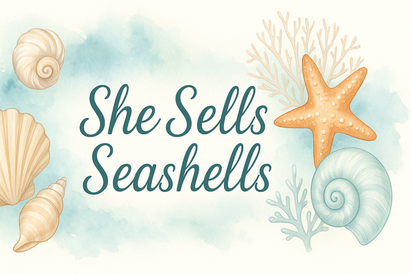 A welcome banner for She Sells Seashells Booth