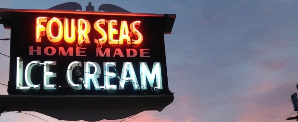 A welcome banner for Four Seas Ice Cream B4 2025's booth