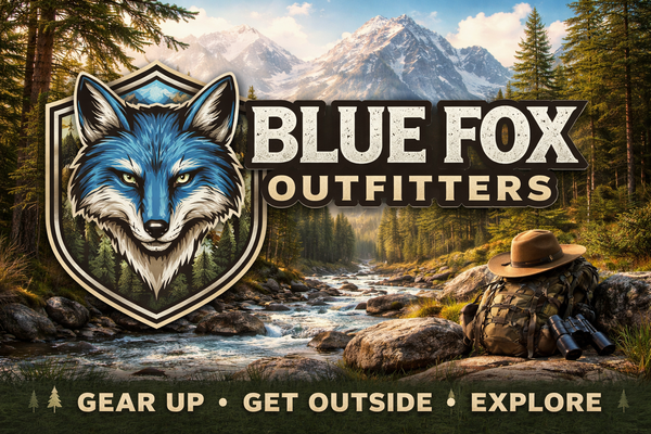 A welcome banner for Blue Fox Outfitters