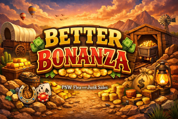 A welcome banner for PNW Flea and Junk Sales