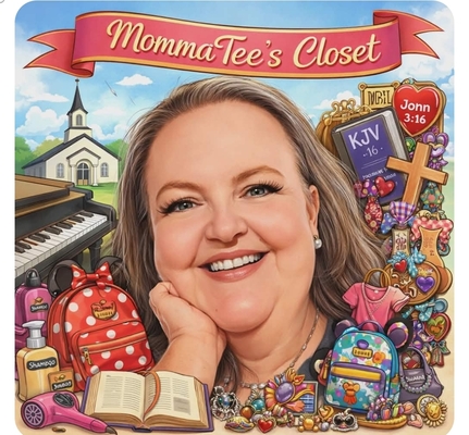 A welcome banner for MommaTeesCloset