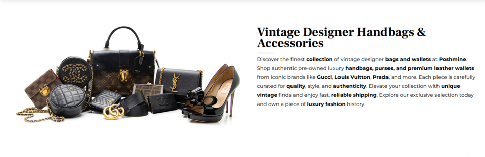 A welcome banner for Poshmine | Vintage Designer Handbags & Accessories.