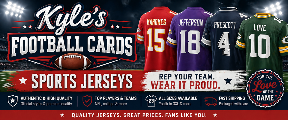 A welcome banner for Kyle’s Football Cards