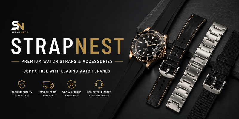 A welcome banner for StrapNest | Watch Straps, Bands & Replacement Parts