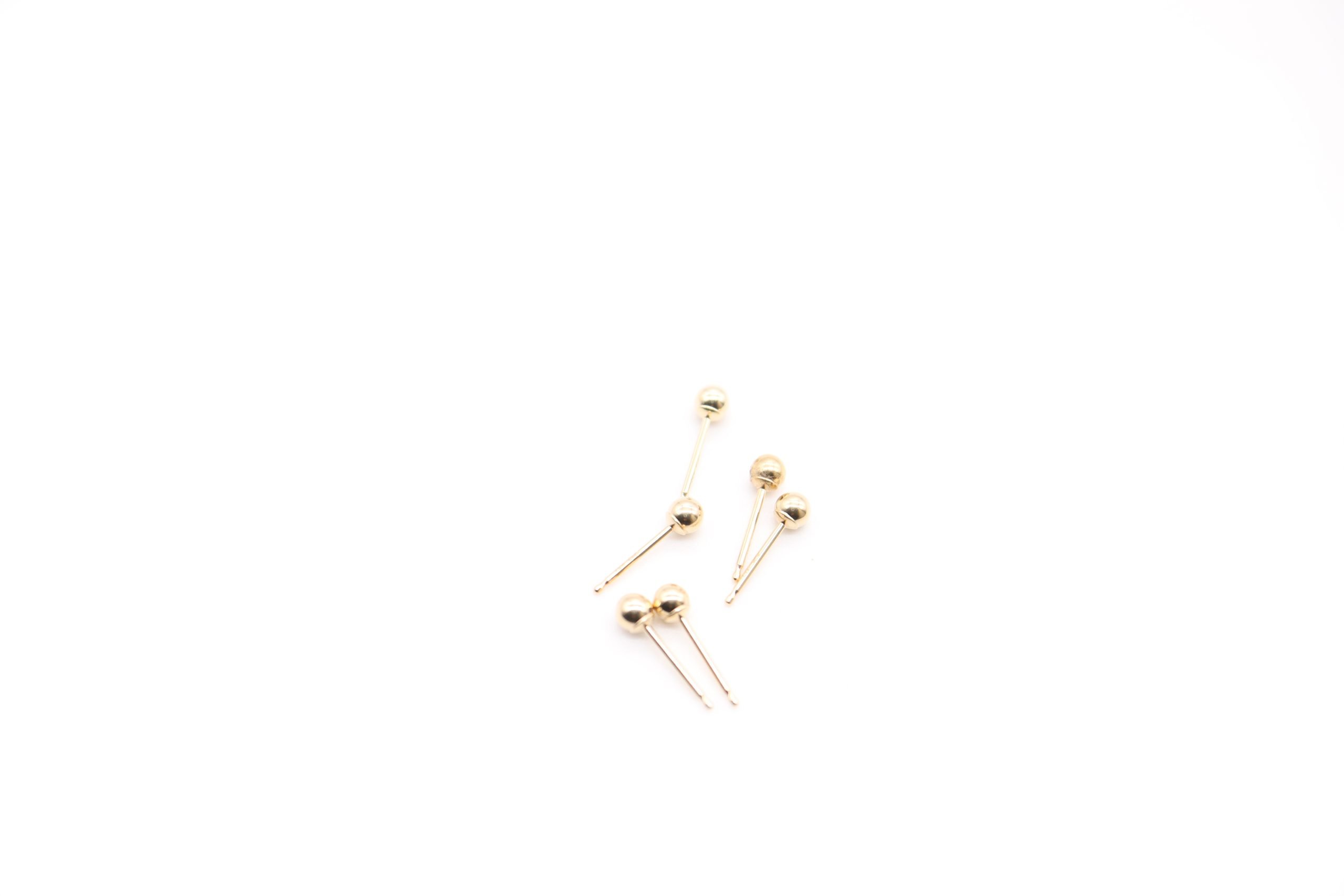 14K Real Solid Yellow Gold Polished Round Ball Stud Earring